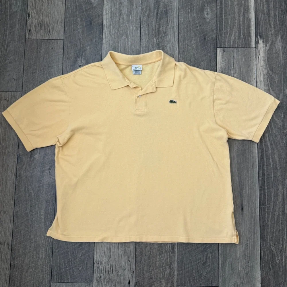 Lacoste Mens Linen Cotton Polo Shirt Size 8 XXL Pastel Yellow Short Sleeve Logo